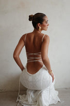 White Spaghetti Strap Back Lace-up Dress