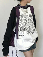 Portrait Graffiti Print Raglan Oversized Long Sleeve Tee