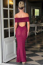 Floral Lace Off Shoulder Foldover Cuff Mermaid Maxi Dress
