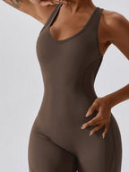 Solid Backless U Neck Jumpsuit