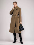 Wool Cashmere Blend Coat For Woman Winter Red Belted Double-Faced Wrap Outerwear 2026