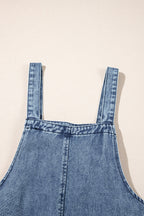 Blue Zone Planet | Stone Blue Distressed Bib Pocket Wide Leg Denim Overall
