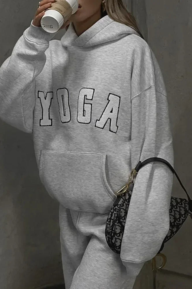 Casual Gray Embroidered Hoodie
