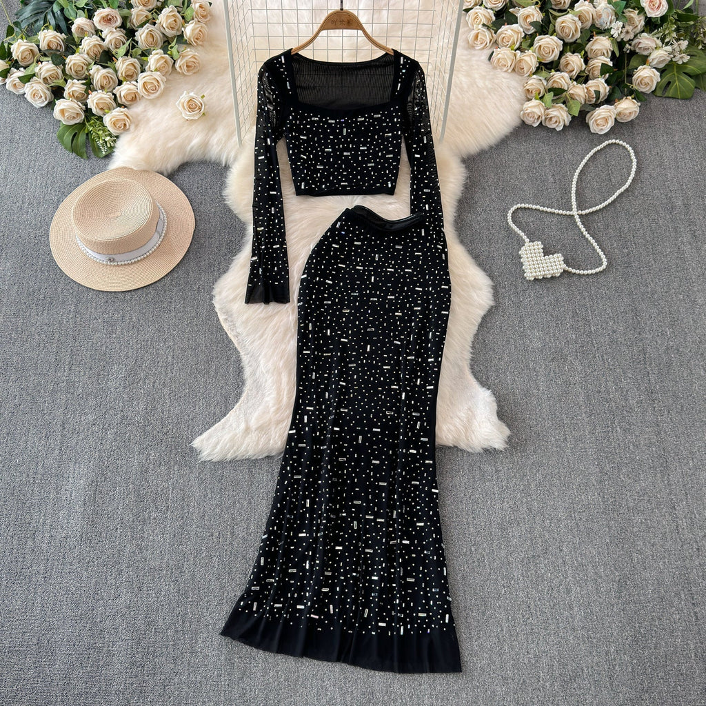 Sparkling Crop Top and Maxi Skirt Set