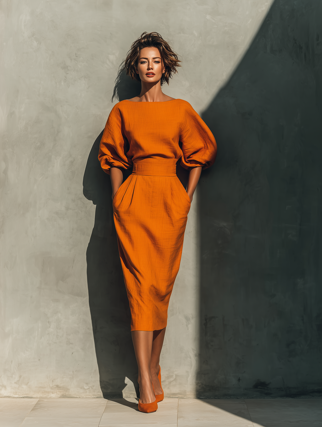 | Orange Mid-sleeve Set