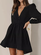 V-Neck Long Sleeve Mini Dress