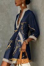 Aurelia Gilded Marble Linen Tunic Dress