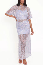 Catch The Light Sheer Sequin Lace Short Sleeve Loose Tee Top