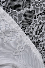 White Spaghetti Strap V Neck Ruffle Trim Lace Patchwork Slit Maxi Dress