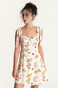 Fruit Print Tie Shoulder Bustier Fit and Flare Mini Dress