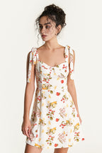 Fruit Print Tie Shoulder Bustier Fit and Flare Mini Dress