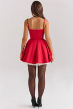 holly red satin tulle mini dress
