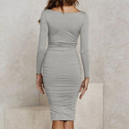 DressBetty - Ruched Solid White Black Red Long Sleeve Office Formal Dresses