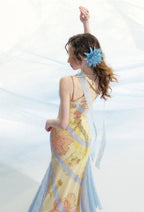 Floral Lace-Trim Fitted Mermaid Slip Dress