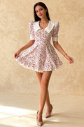 Ditsy Floral Oversized Collar Puff Sleeve Ruffle Hem Fit and Flare Mini Dress
