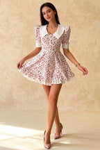Ditsy Floral Oversized Collar Puff Sleeve Ruffle Hem Fit and Flare Mini Dress
