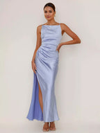 Soft Pink Maxi Slit Dress Open Back Party Slip Dress For Women 2026
