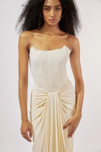 White Boned Waist Strapless Luxury Party Dress