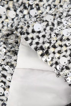 Solid Crew Neck Sequin Tweed Jacket