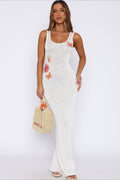 Scoop Neck Shell Starfish Beaded Applique Shimmer Rib Knit Bodycon Dress