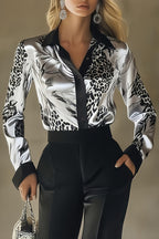 Unique Printed Satin Long-Sleeve Casual Shirt