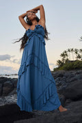 V-Neck Ruffled Spaghetti Strap Tiered Crinkle Texture Summer Maxi Dress