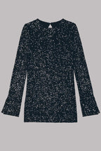 Sequin Long Sleeve Slit Cuff Crew Neck Mini Dress