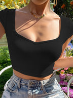 Plain Backless Square Neck Short Sleeve Knits