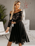 Party Dresses Black Long Sleeves Lace Short Dress