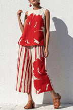 Abstract Brushstroke Sleeveless Tunic & Cropped Pant Set