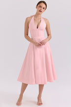 Deep V Halter Backless Maxi Dress