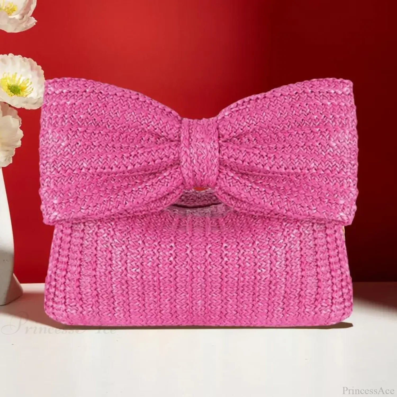 Beach Bow Crescent Shape Straw Clutch Wristlet