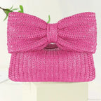 Beach Bow Crescent Shape Straw Clutch Wristlet