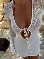 Beach Knitted Lace-Up Mini Dress