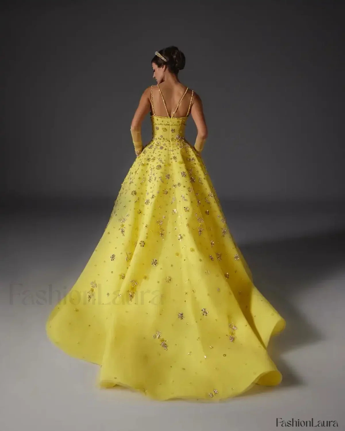 Yellow Beaded Floral Strap Maxi Dress