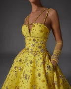 Yellow Beaded Floral Strap Maxi Dress