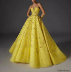 Yellow Beaded Floral Strap Maxi Dress