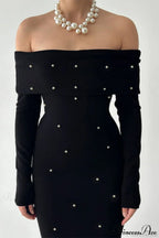 Beaded Off Shoulder Backless Long Party Dress