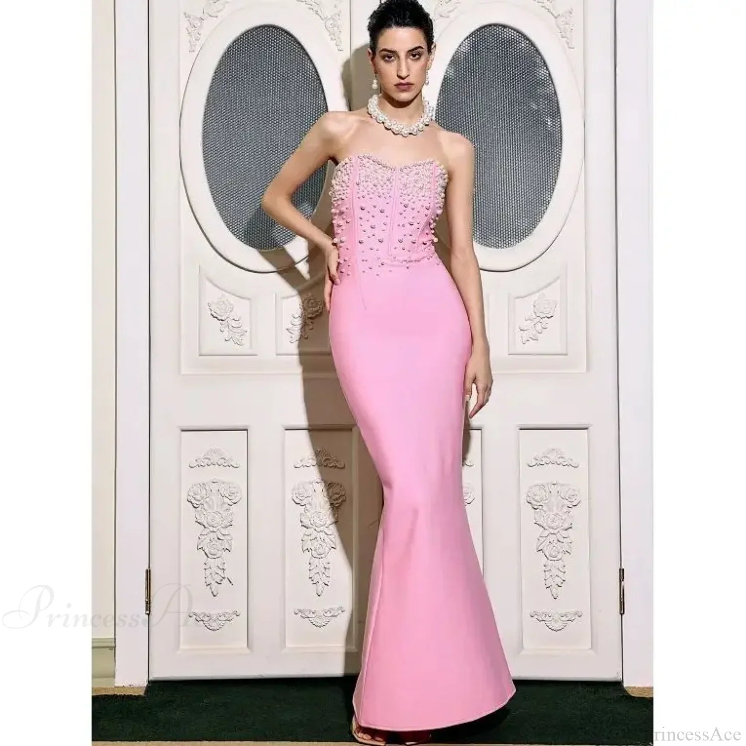 Beading Strapless Ankle-Length Party Dress