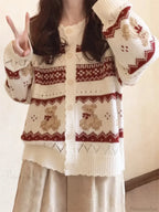 Bear Print Long Sleeve Button-Down Cardigan
