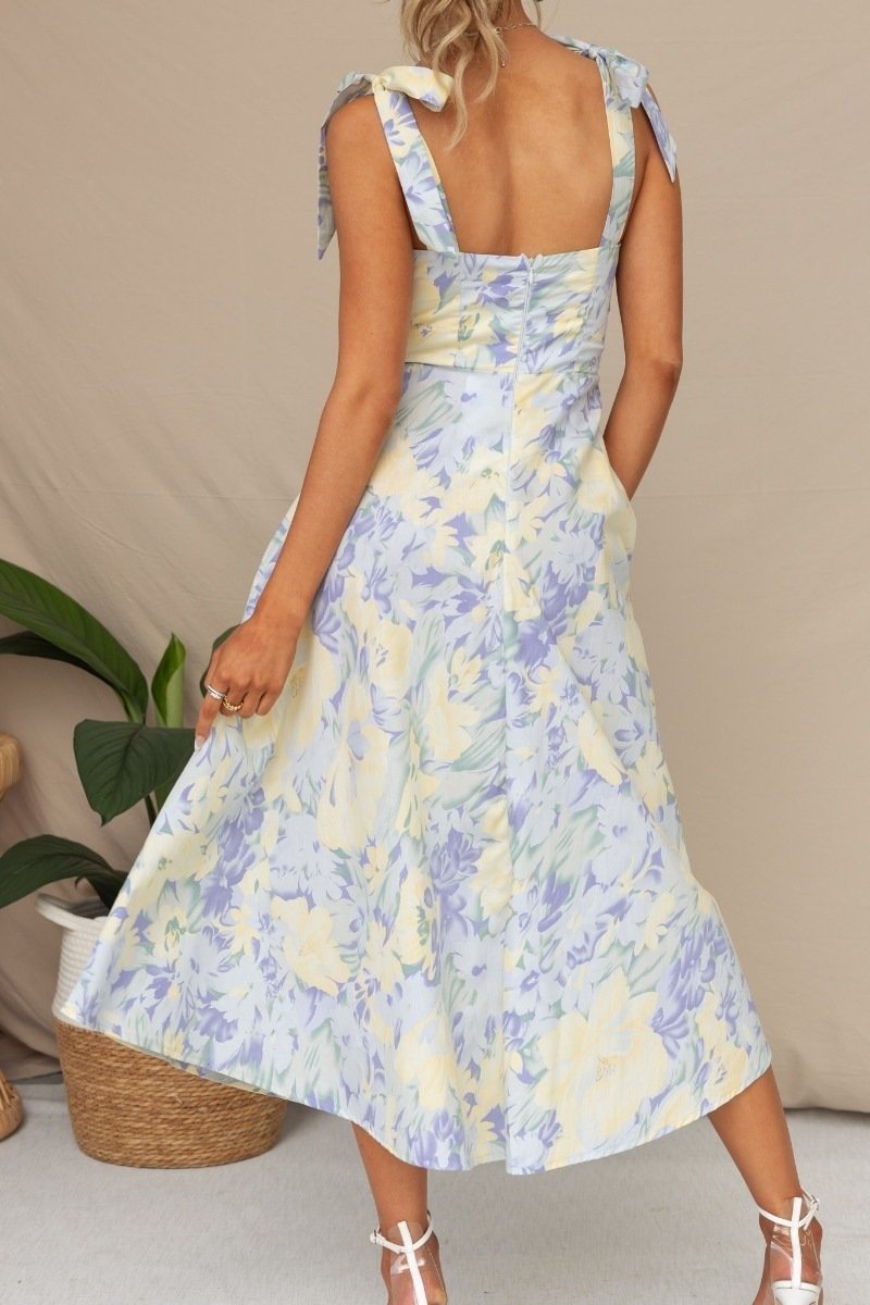 Salomé Premium Printed Midi Dress with Straps Designer Edit