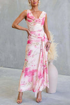 Floral Dreamy Draped Neck Mesh Wrap Dress