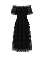 Party Maxi Dresses Embellished Collar Ruffles Polka Dot Sheer Semi Formal Dress