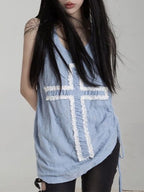 Tattered Cross Embellished Loose Cami Top
