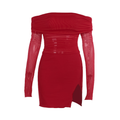 Off shoulder long sleeve slit mesh ruched mini dress  | Festival Outfits Women