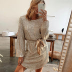 Frida Effortless Beige Glitter Dress for Special Occasions Statement Occasion Edit