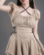 Coquette Mini Dress in Beige