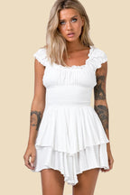 Scoop Neck Cap Sleeve Smocked Tiered Ruffle Mini Dress