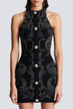 Zaida Premium Mini Knit Dress with Paisley Print Chic Silhouette Collection