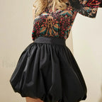 Belted Denim Puffball Skirt